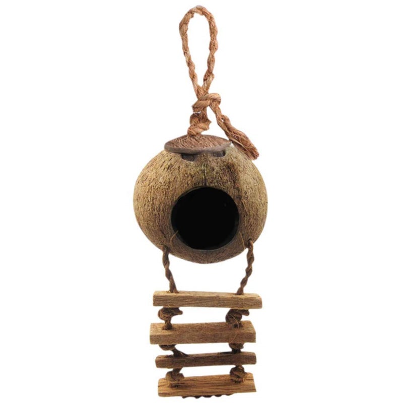 SunGrow Hermit Crab Coco Hut with Ladder, Hamster & Hermit Crab Hideout, Coconut Hide for Reptiles, Crab Cage Climbing Toys, Coconut Shell Mouse House, Habitat Tank Accessories, 5" - Image 2